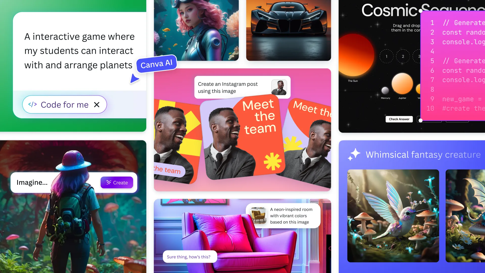2025年Canva Create発表時のCanva AIとCanva Codeで生成できるコンテンツのコラージュ