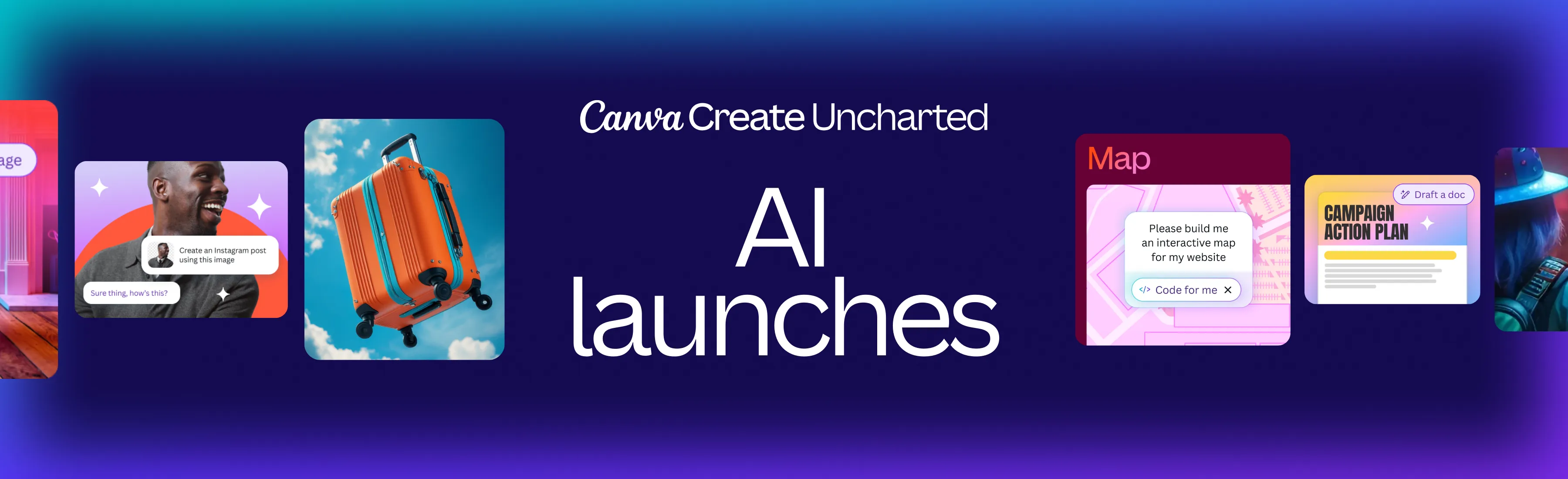 2025年のCanva Create発表時のCanva AI launchesキービジュアル