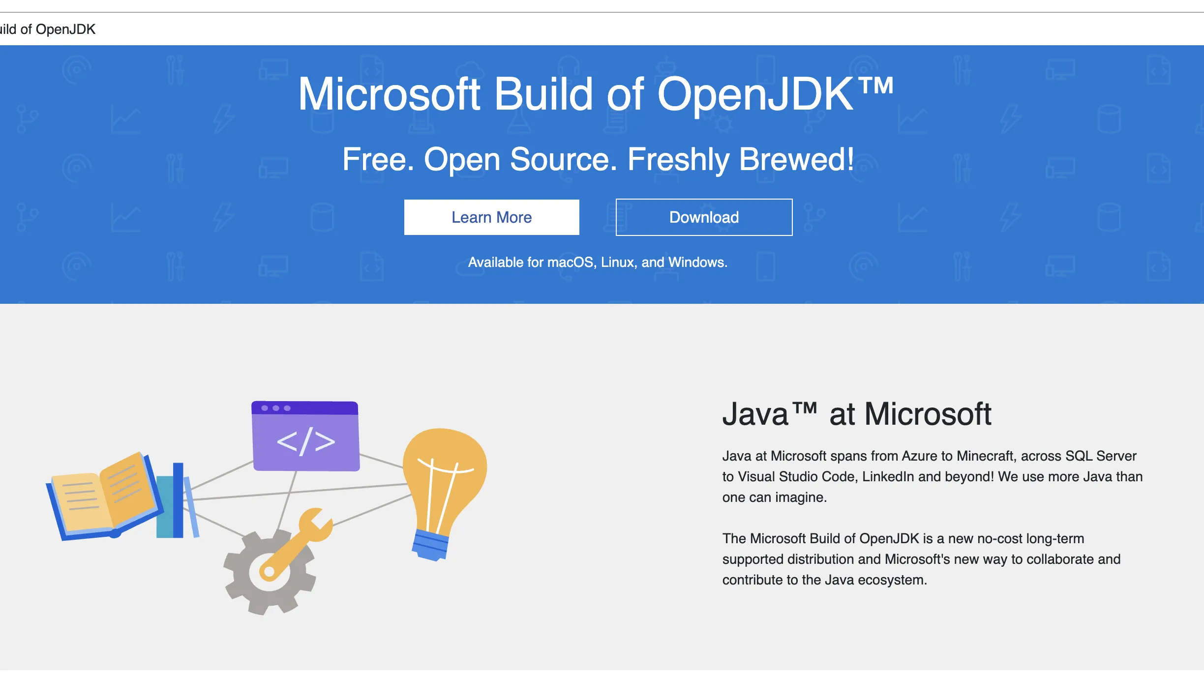 Microsoft Build of OpenJDK 21のダウンロード画面