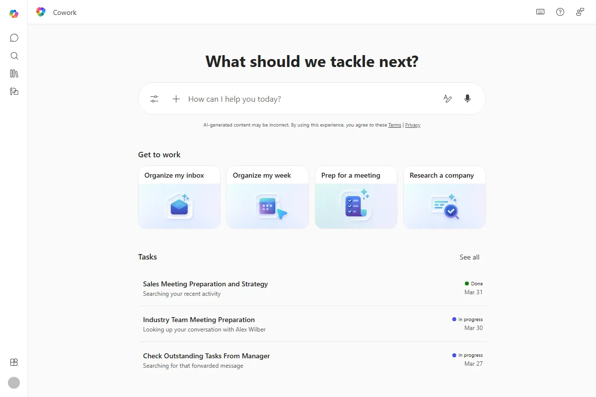 Copilot CoworkのUI