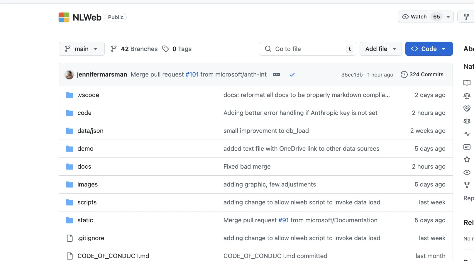 NLWebのGitHub