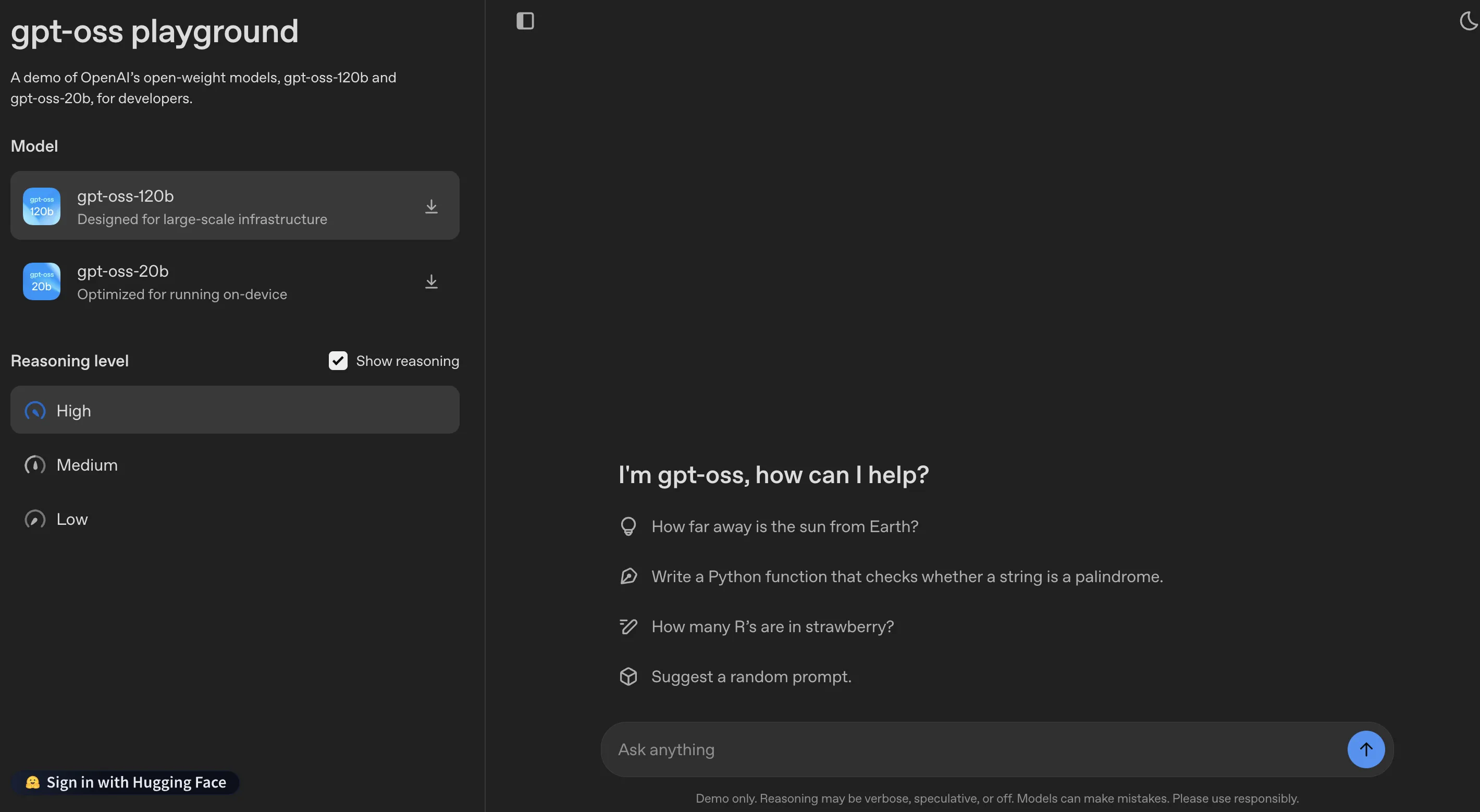 GPT-OSS プレイグラウンド