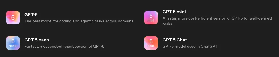 GPT-5のモデルファミリー