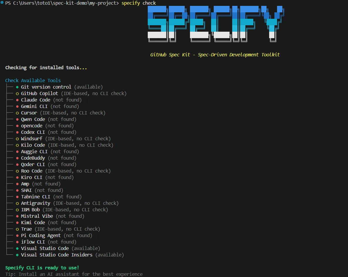 specify checkの実行結果