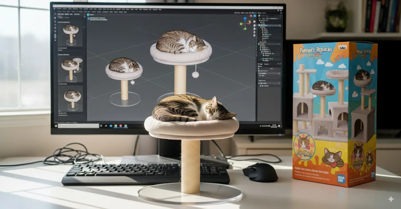 キャットタワーごとフィギュア化された猫の画像