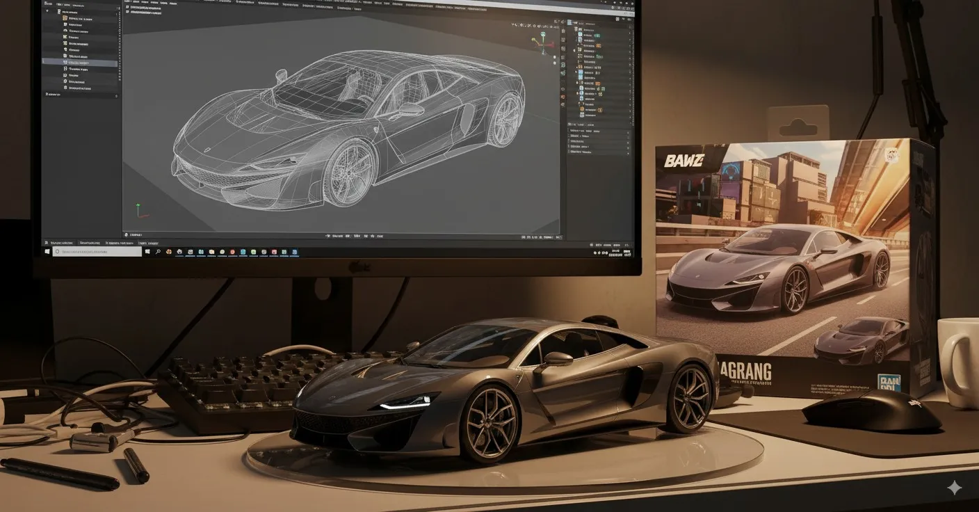 ハンバーガーとポテトが写った皿全体の画像