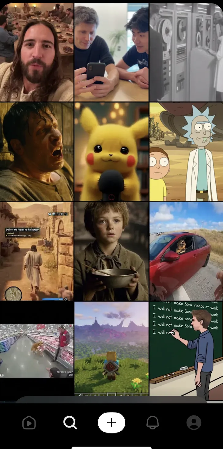 Sora2のフィード(タイムライン)機能の画面