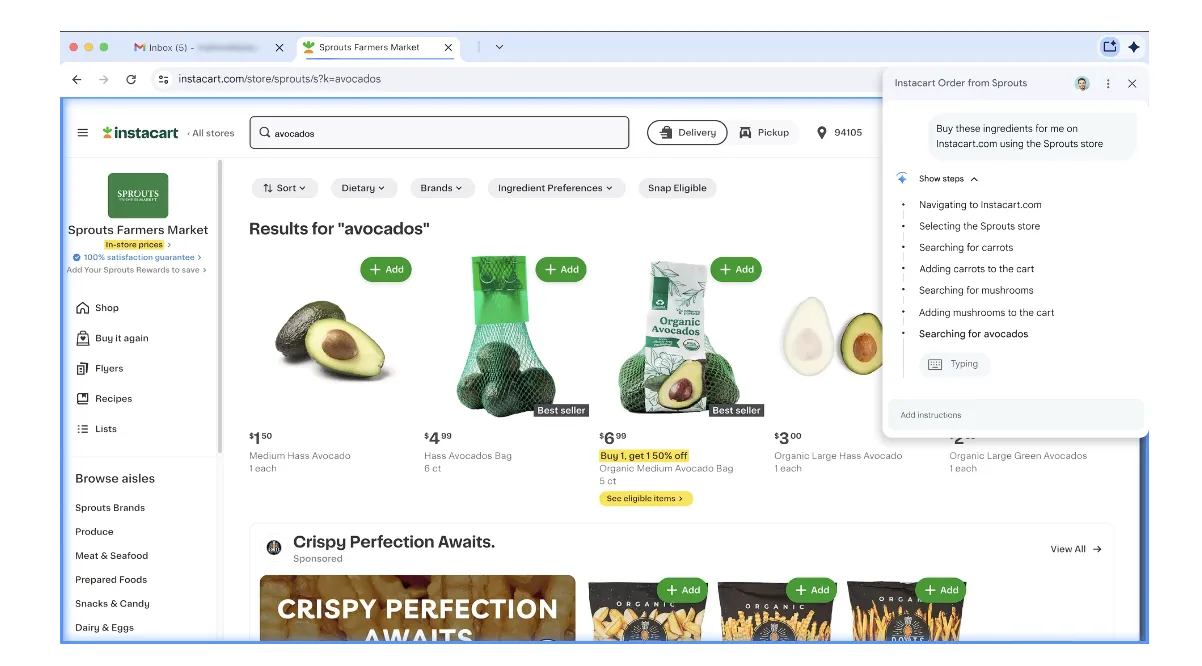 Gemini in Chromeのエージェント機能