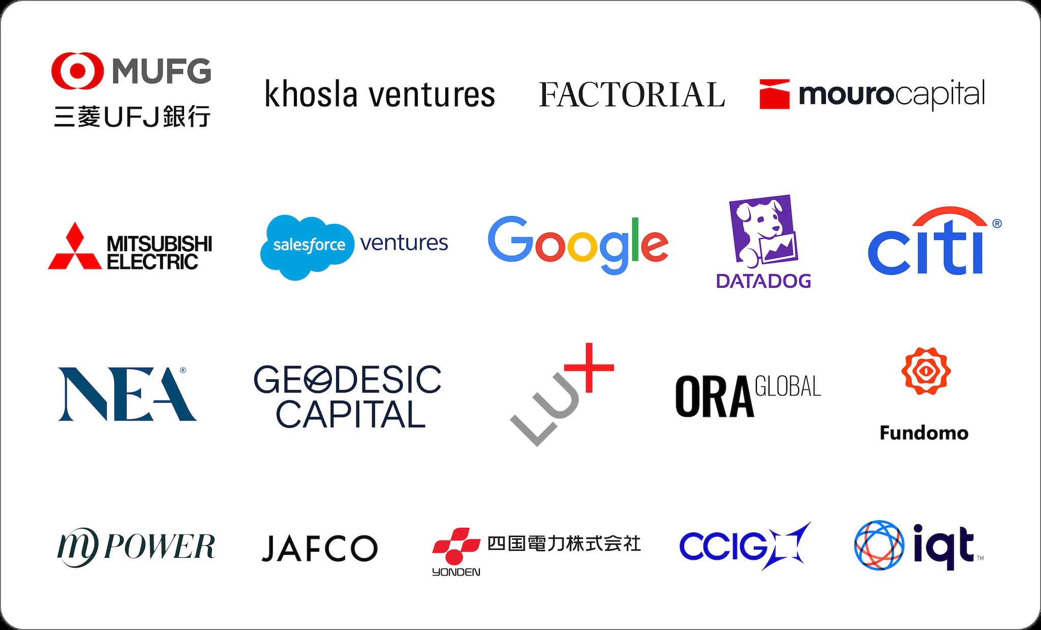 Sakana AI Series Bの主要投資家ロゴ（MUFG・Khosla Ventures・Google・Salesforce等）