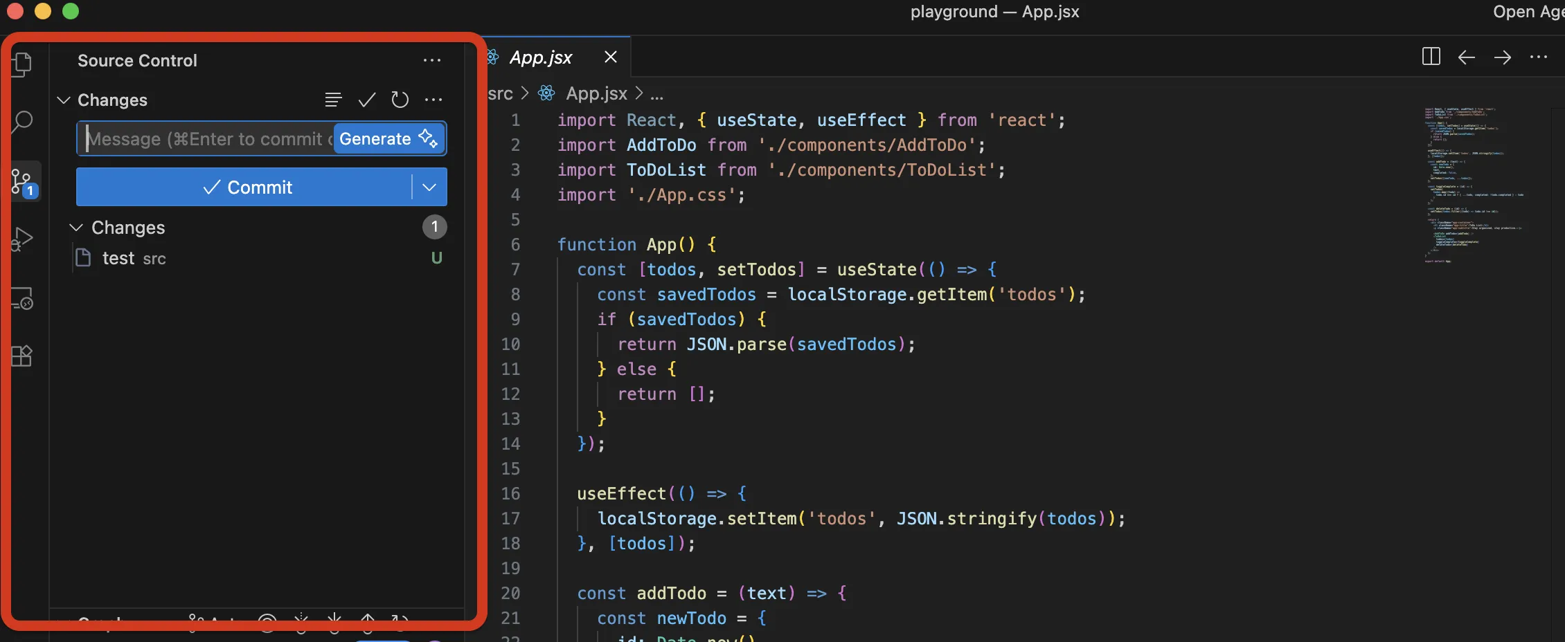 ソースコントールの画面
