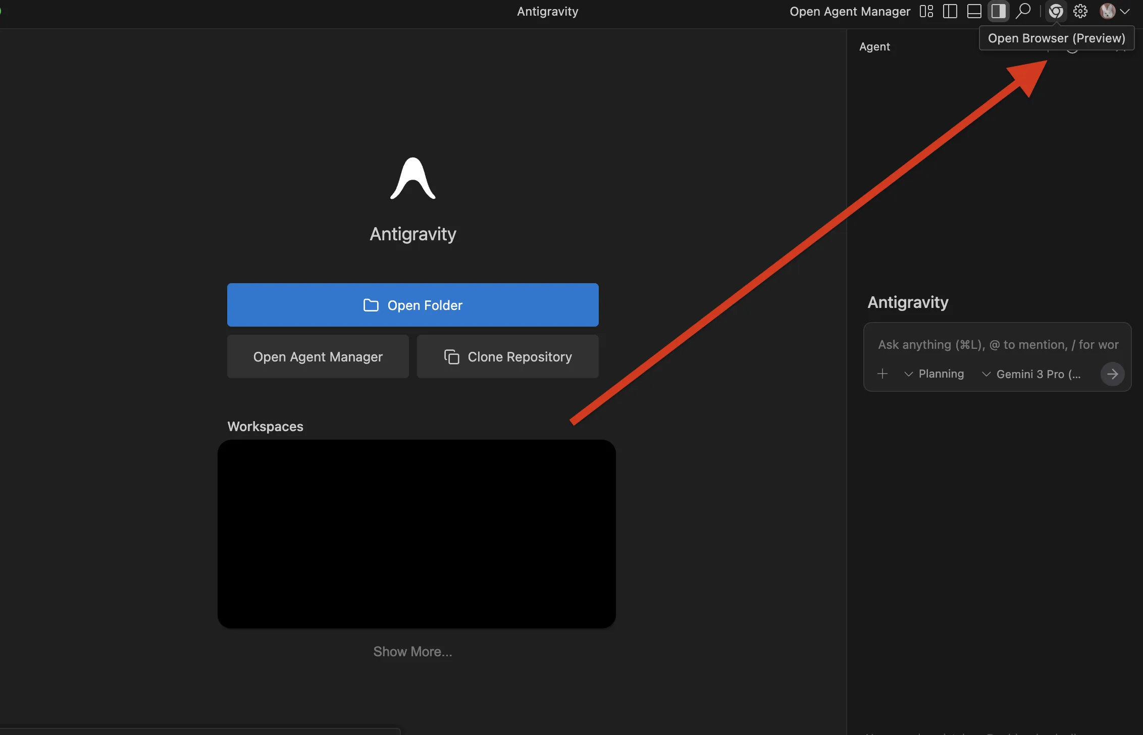 Antigravity内のChromeアイコン
