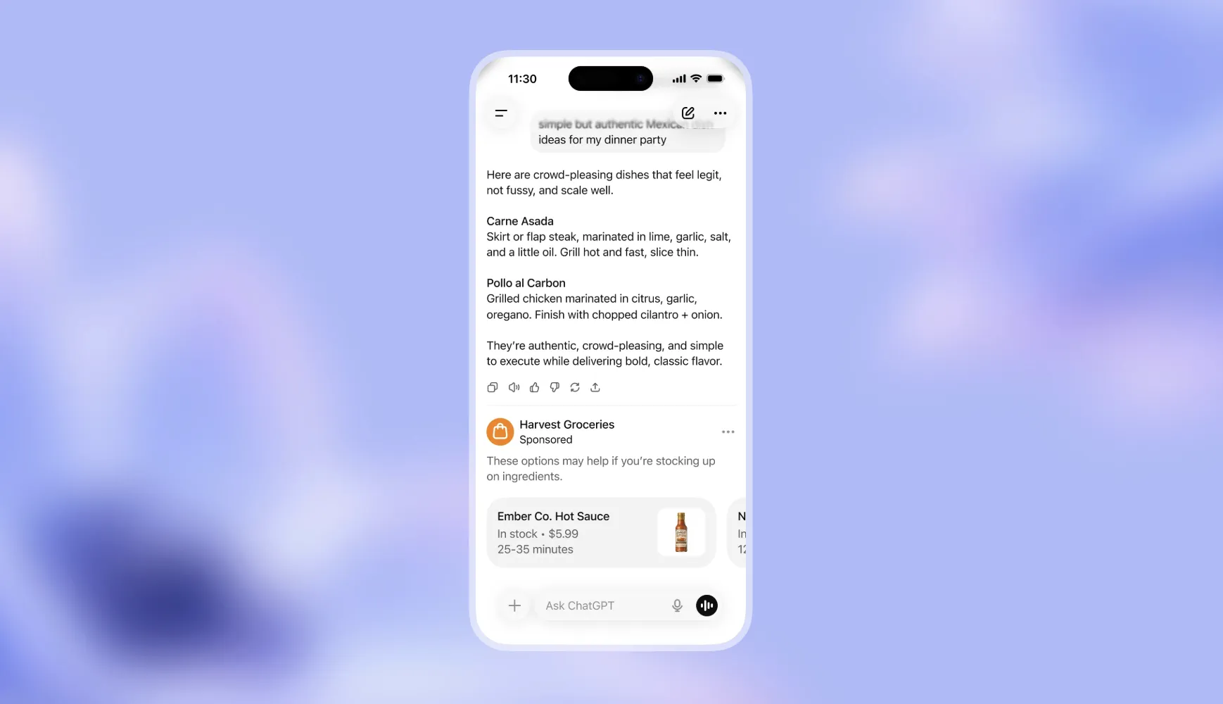 ChatGPTの広告表示のイメージ