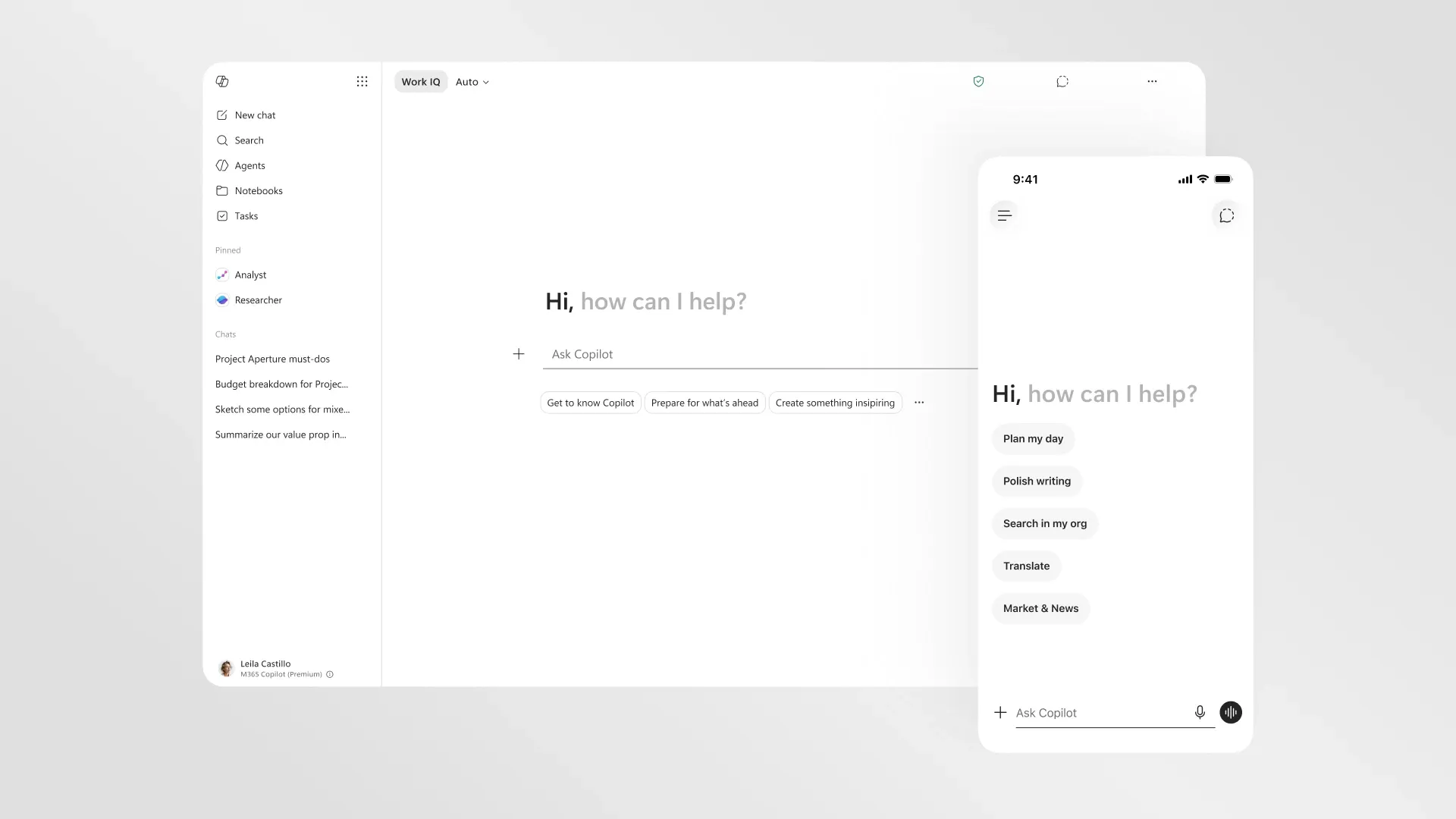 Microsoft 365 Copilot リデザイン後の新UI(Work IQ Autoモード)