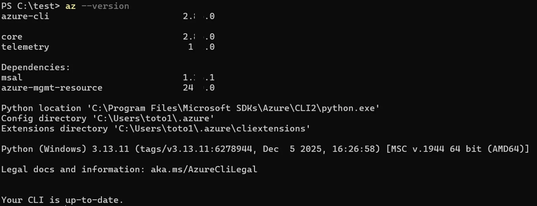 Azure CLIのバージョン確認
