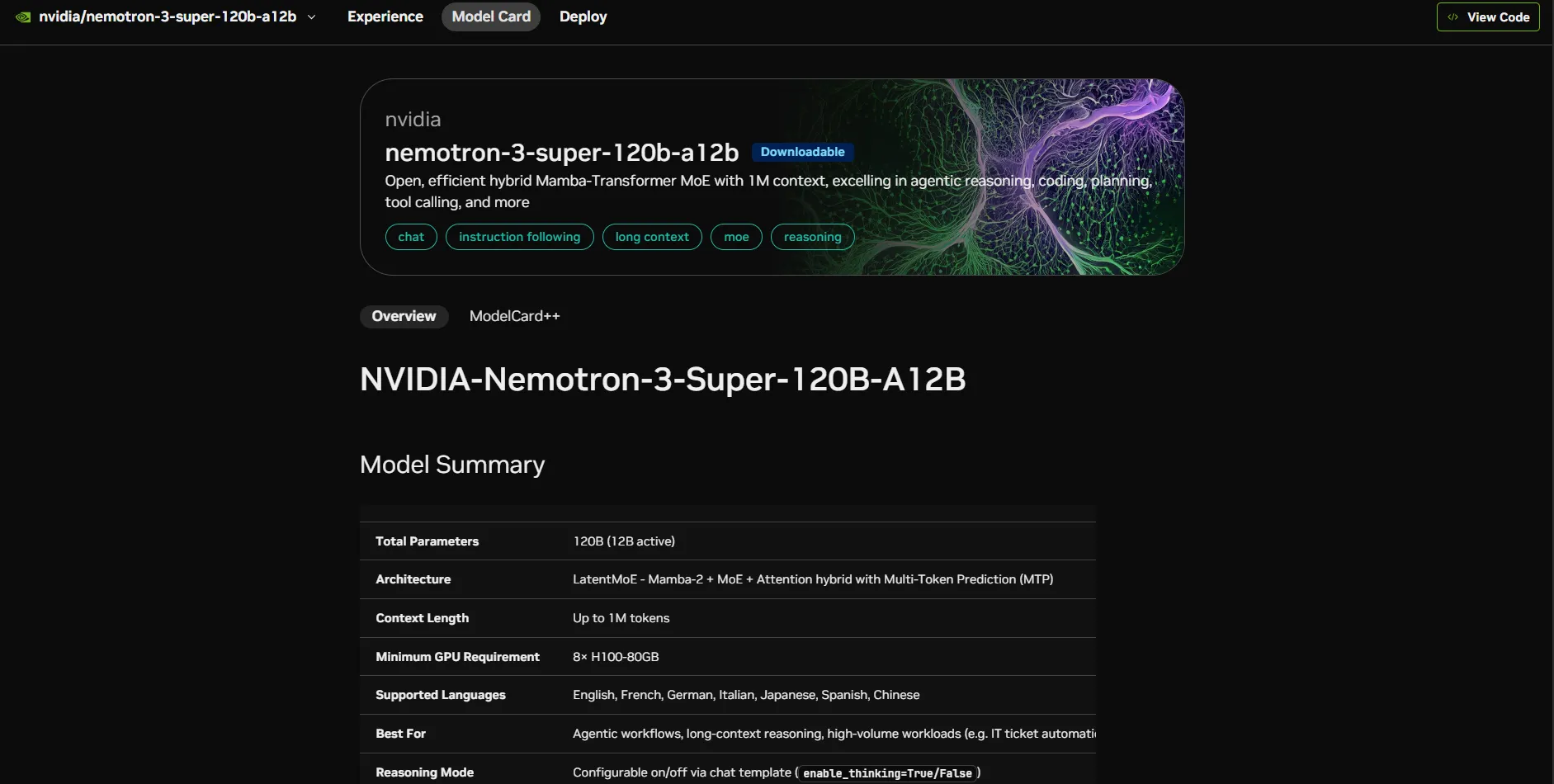 Nemotron 3 Super 120B モデルカード