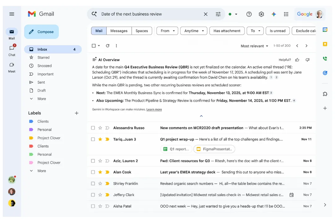 AI Overviews in Gmail search