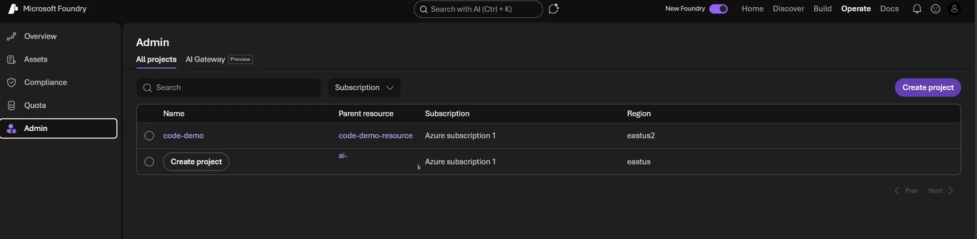 All projects → Parent resource