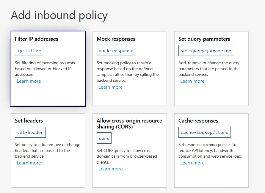 inbound policy画面