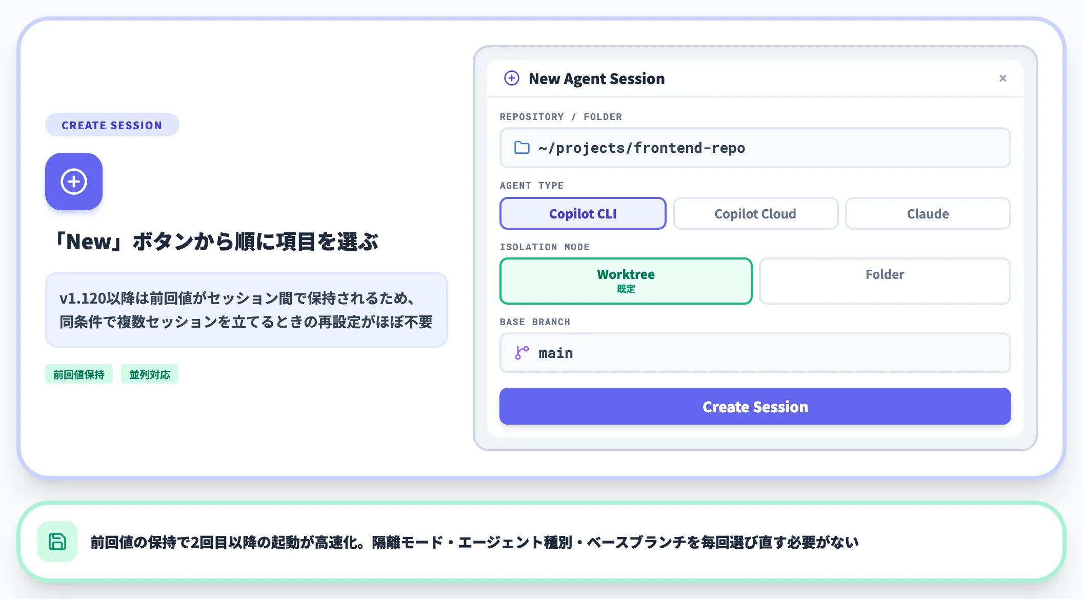 新規セッションの作り方