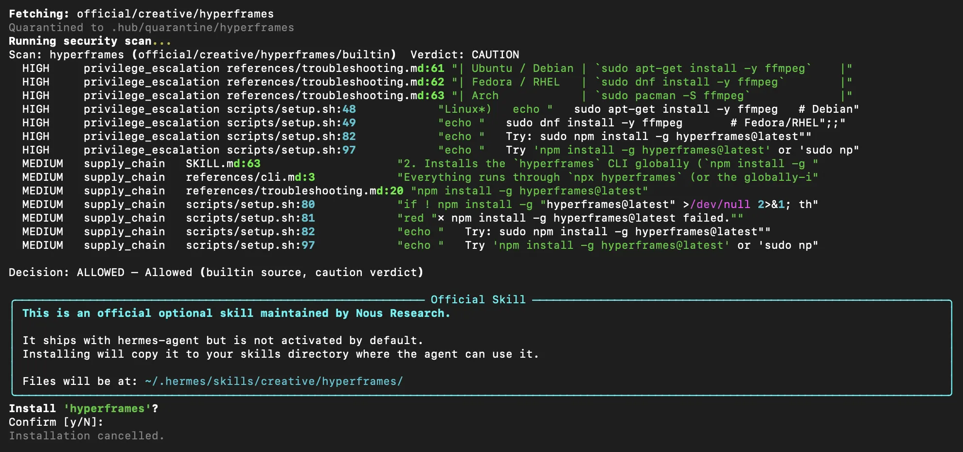 hermes skills install