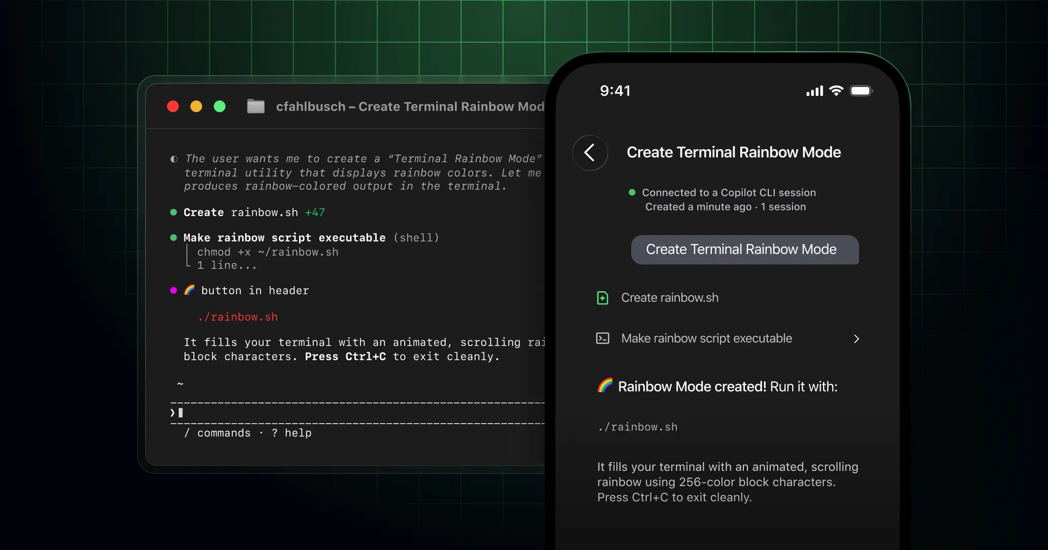 Copilot CLIセッションをiPhoneのGitHub Mobileから引き継ぐ様子