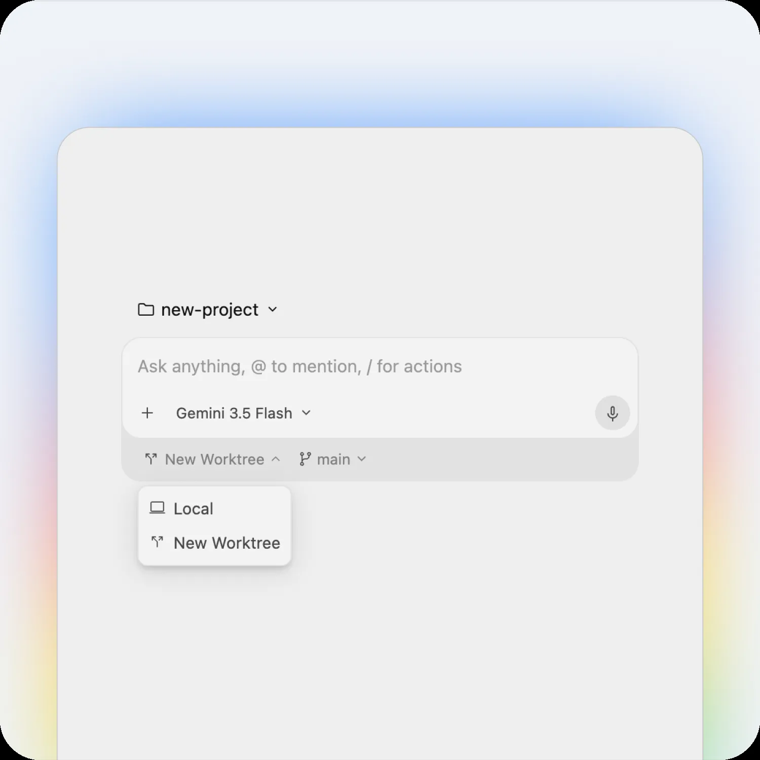 Antigravity new-project chat UI
