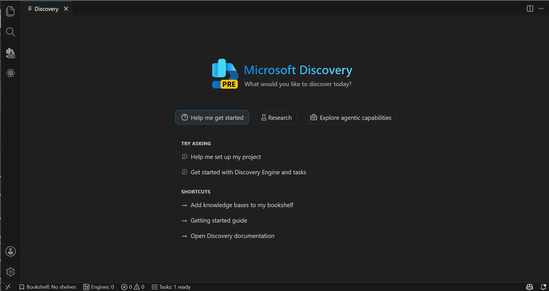 Microsoft Discovery appの起動画面