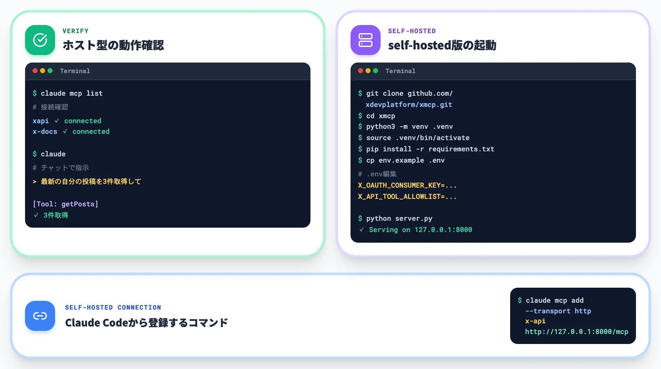X MCPの動作確認とself-hosted版の起動