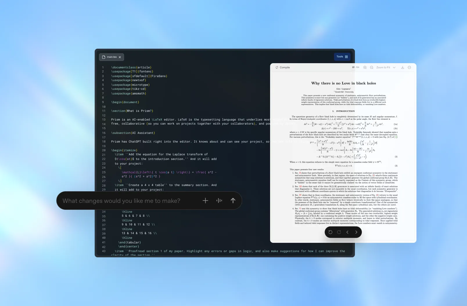 LaTeXソースとコンパイル結果を並列表示しChatGPTで対話編集するOpenAI Prism