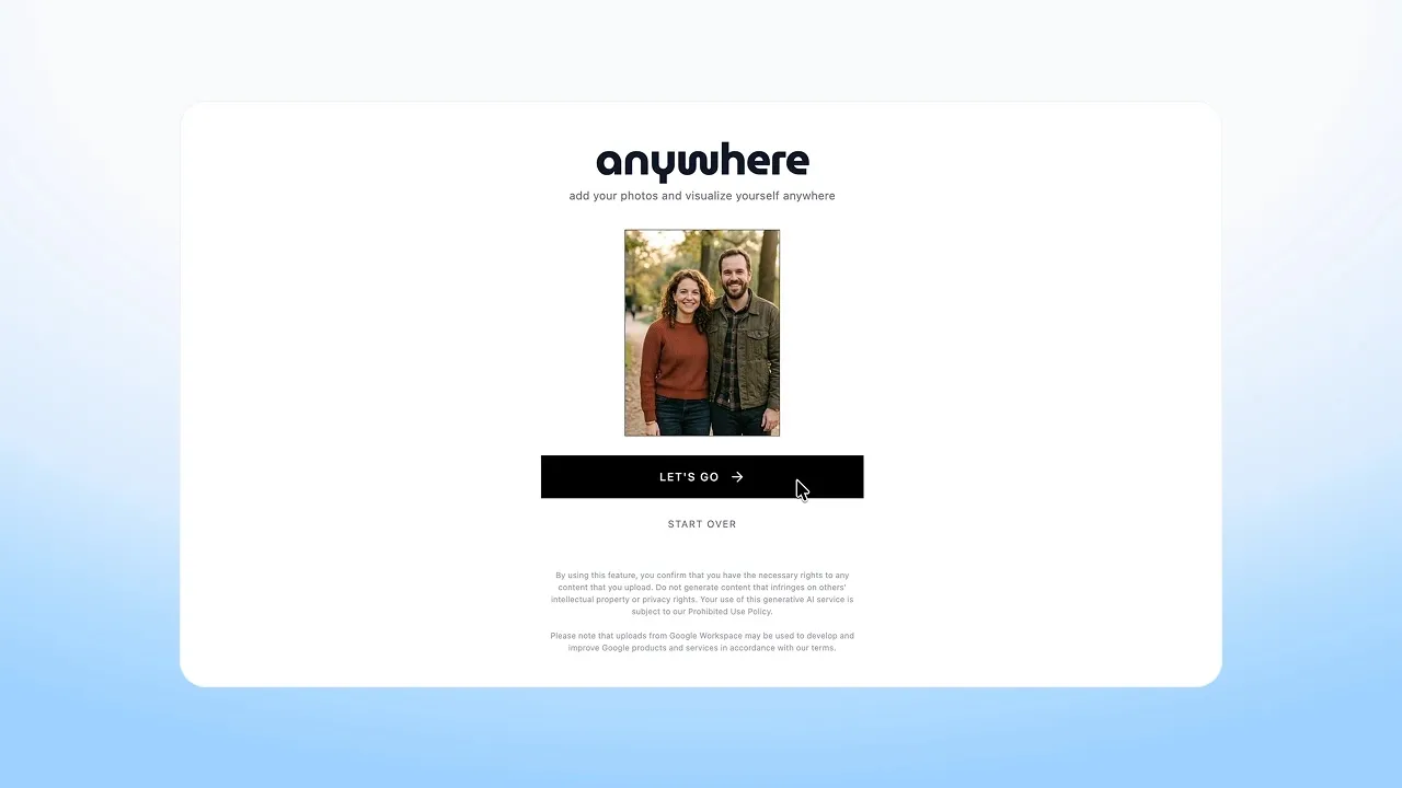 Anywhereの写真アップロード画面