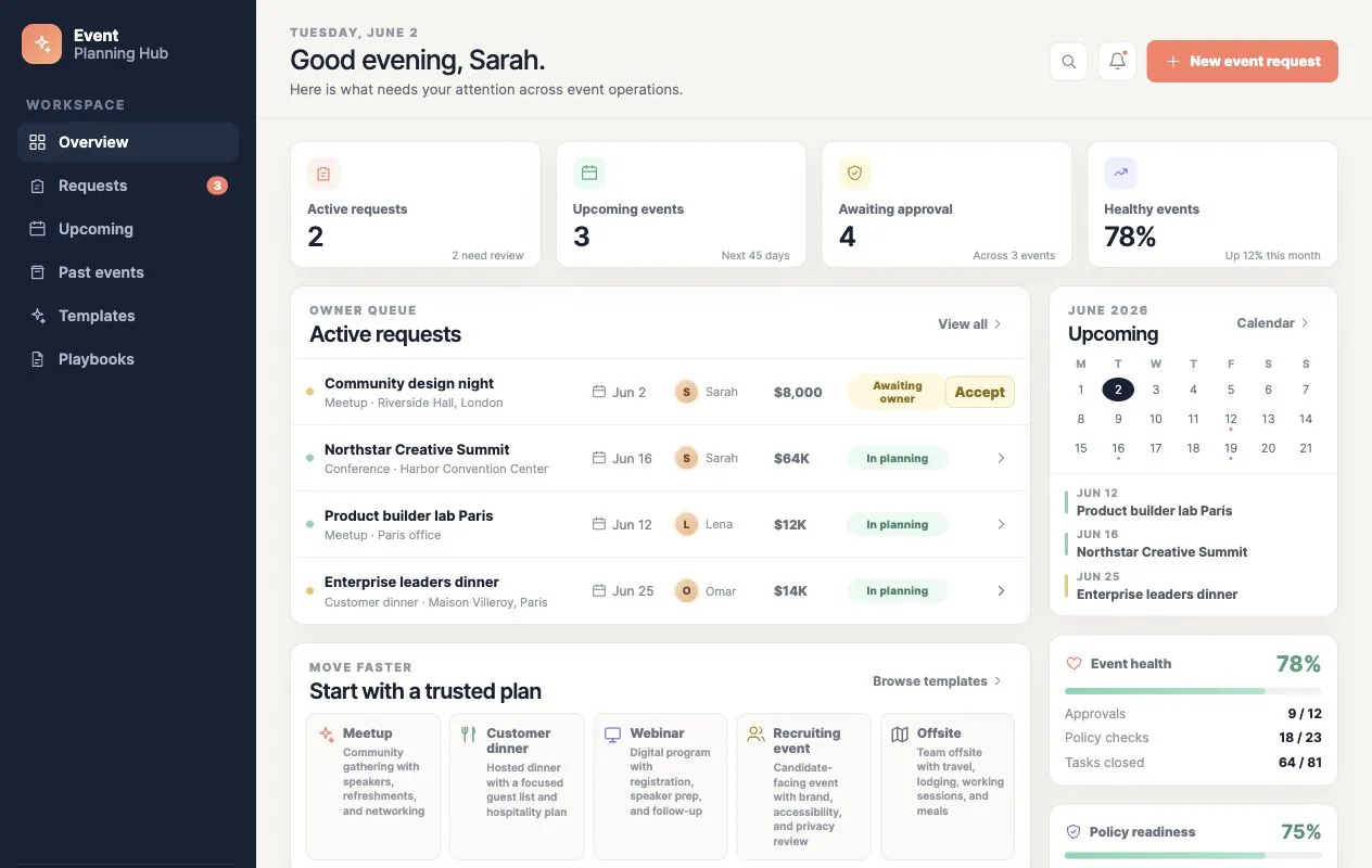 Sites showcase Event Planning Hub