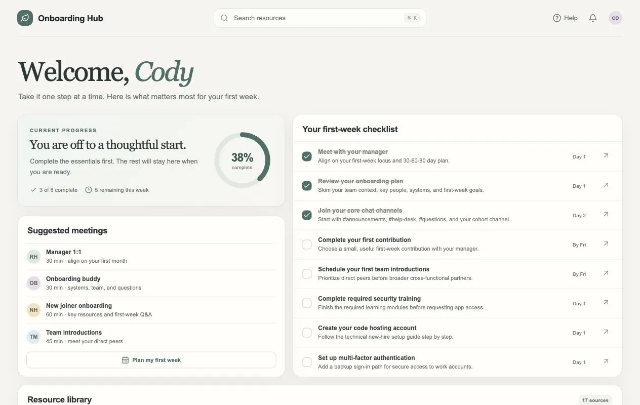 Sites showcase Onboarding Hub