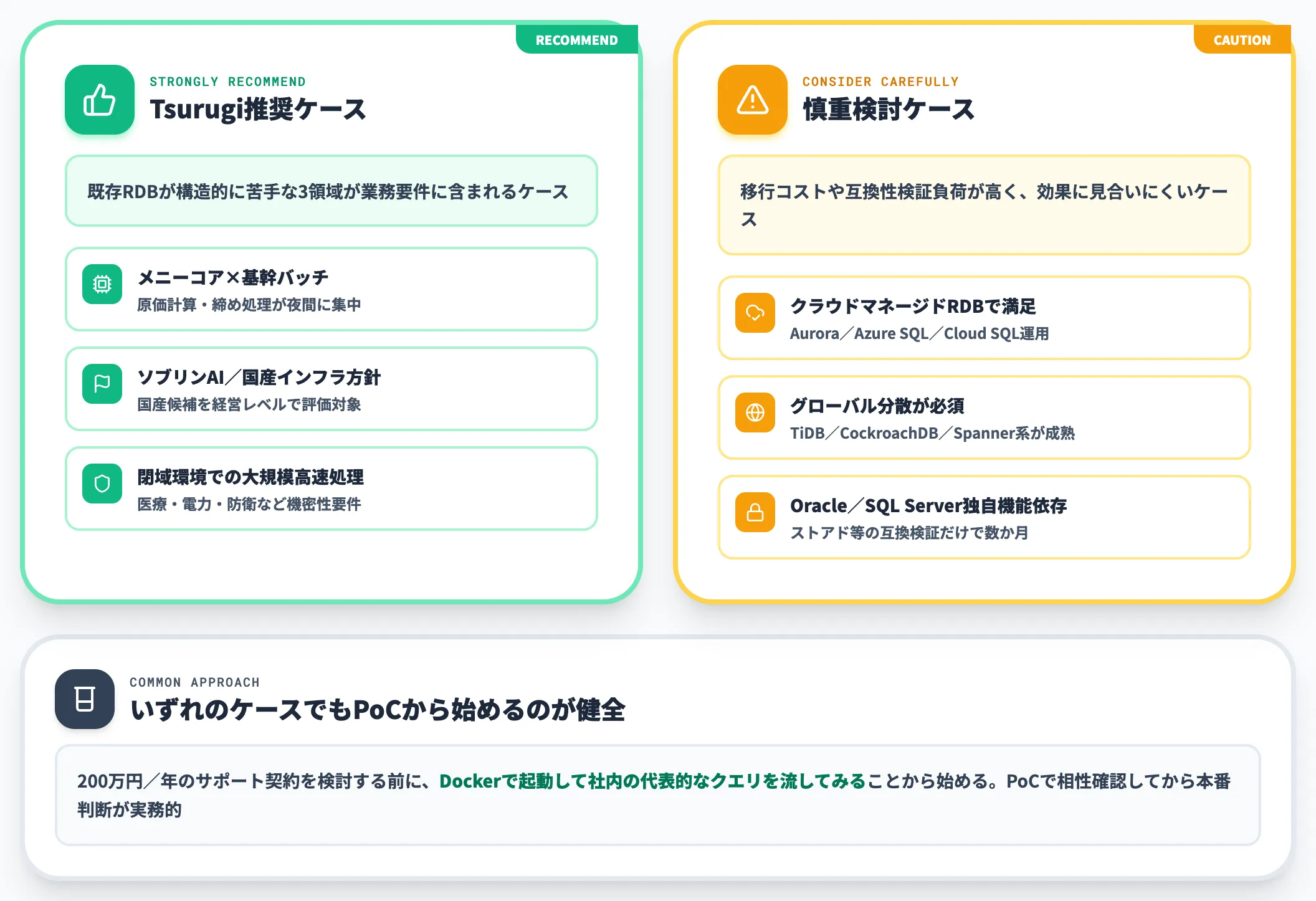 Tsurugi推奨ケースと慎重検討ケース