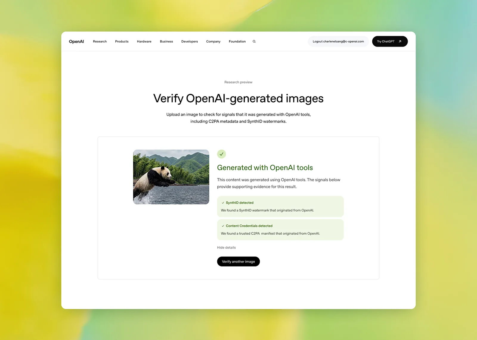 OpenAI Verifyの検証結果画面