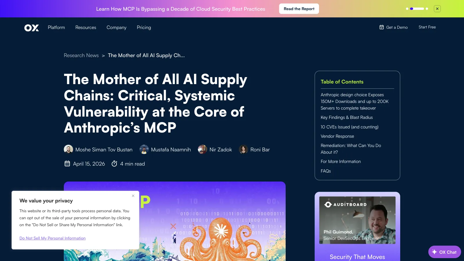 OX Security Anthropic MCP STDIO脆弱性 開示ブログ