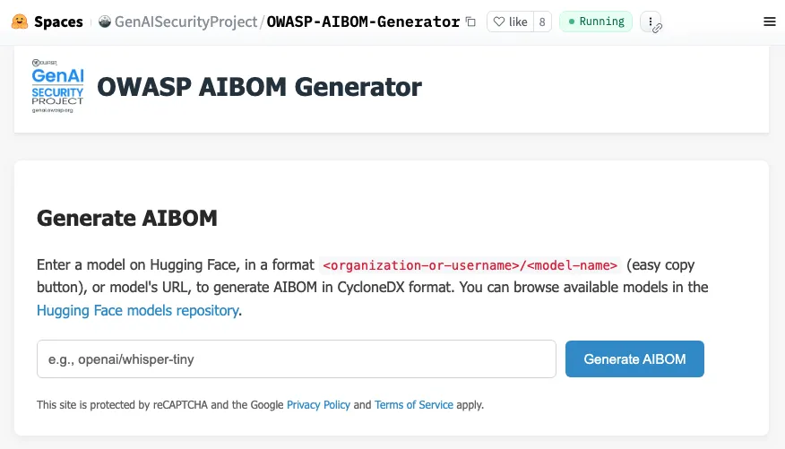 OWASP AIBOM Generator 入力画面