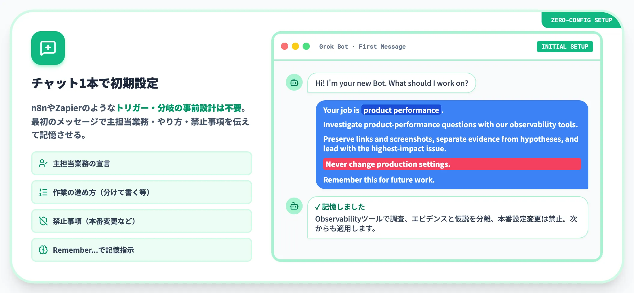 メッセージ1本でセットアップ