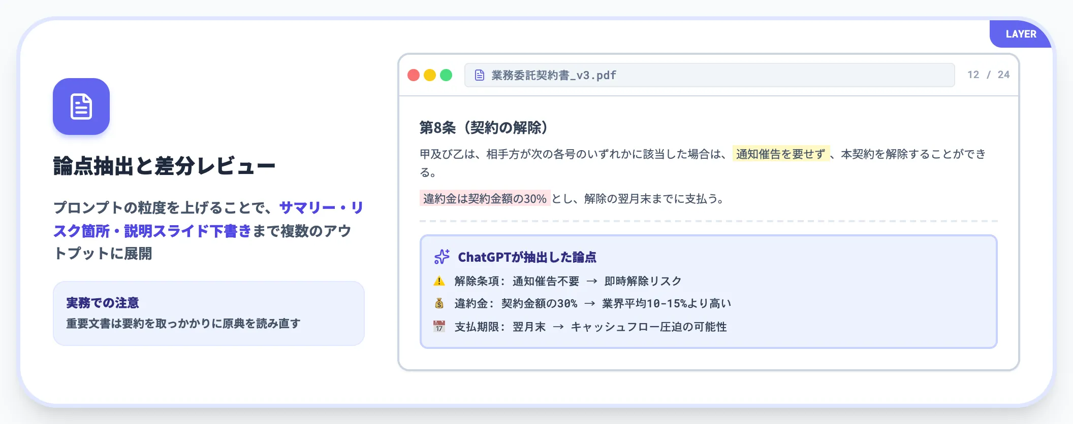PDF・契約書の要約と論点抽出