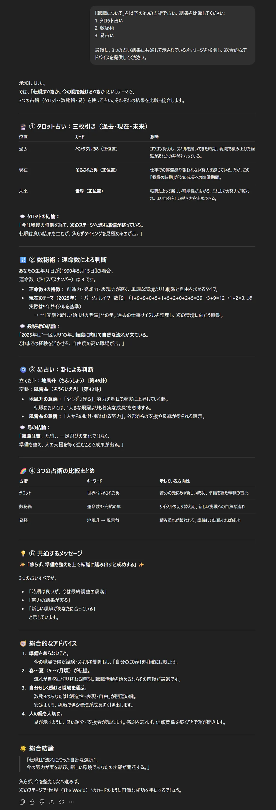 複数の占術での占い結果