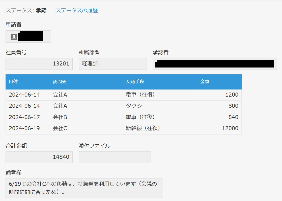 交通費申請使用例