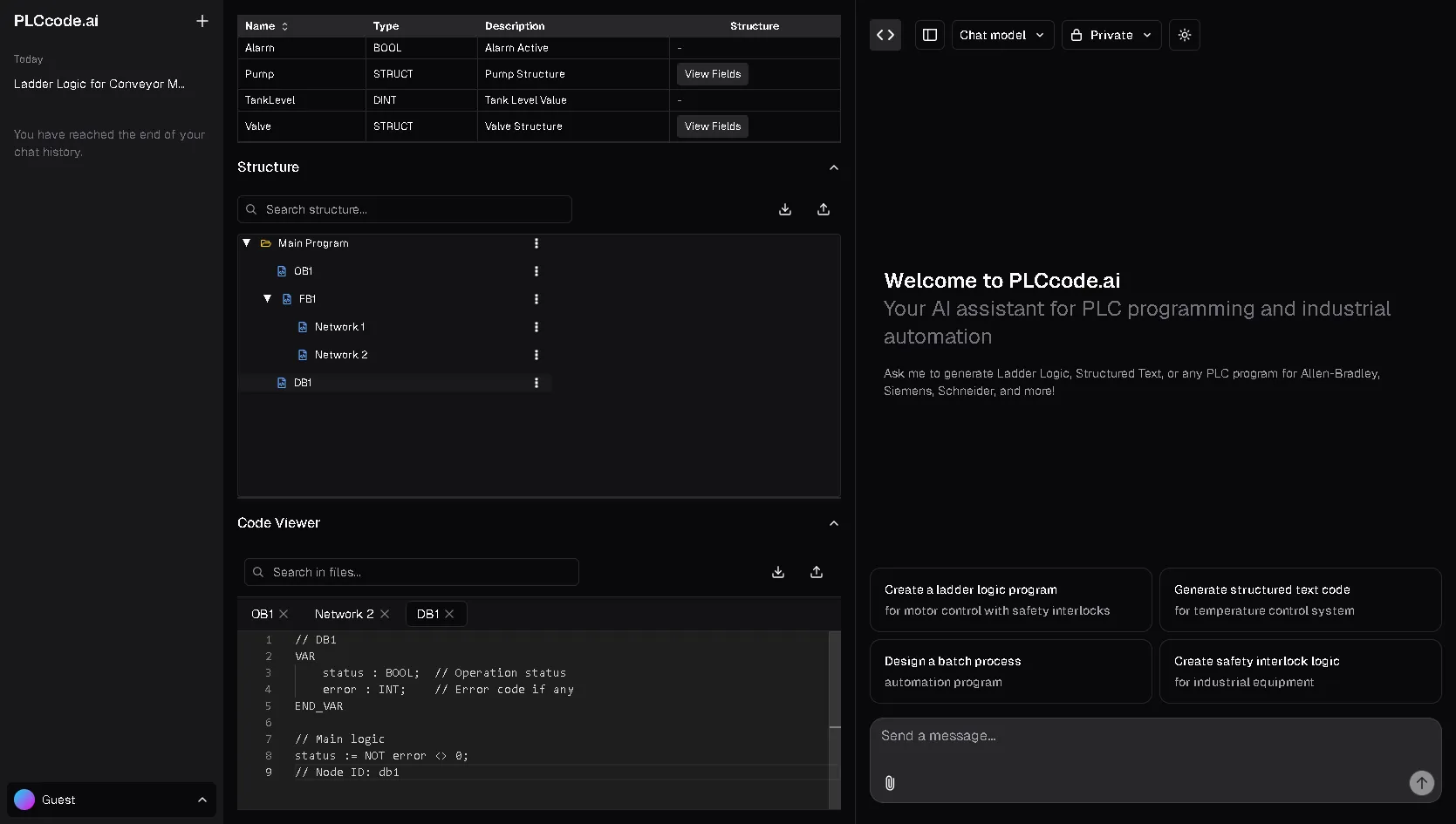 PLCcode.ai プレリリース版チャットUIサンプル