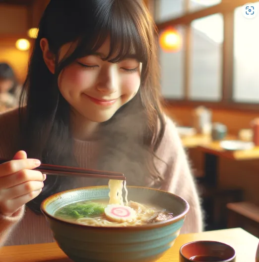 ラーメンを食べる女の子