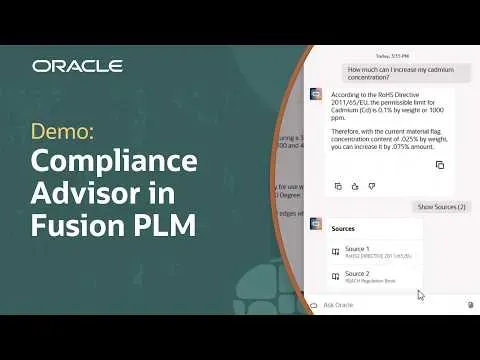 Oracle Fusion Cloud PLM の Compliance Advisor デモ画面