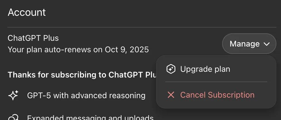 AccountのManageをクリック