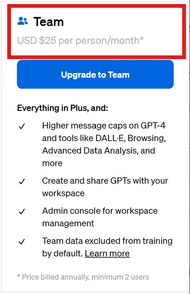 ChatGPT Teamのプラン選択