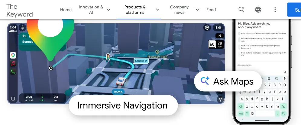 Google Maps Immersive NavigationとAsk Maps紹介画像