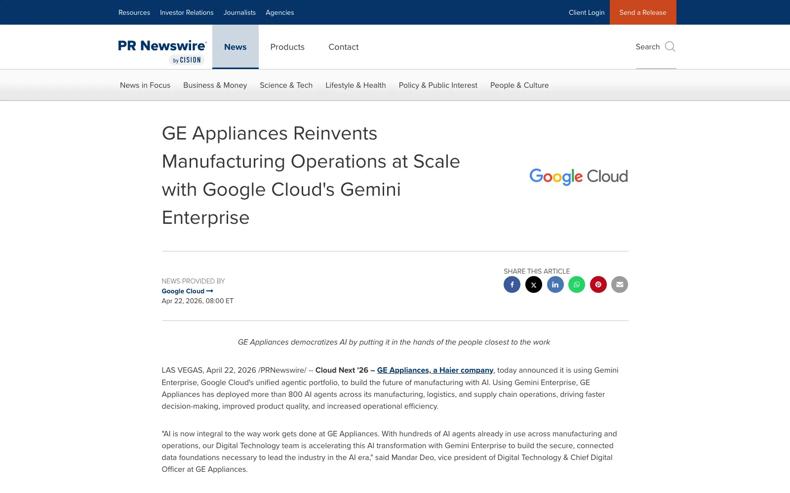 GE Appliances × Google Cloud Gemini Enterprise