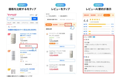 レビューAI要約機能を使用画面