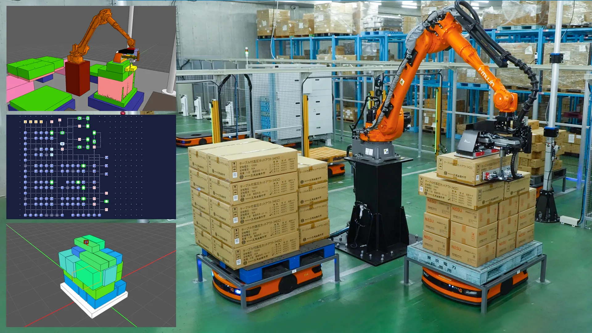 MujinOSによるアーム型ロボットとAGVの統合制御・3D環境認識