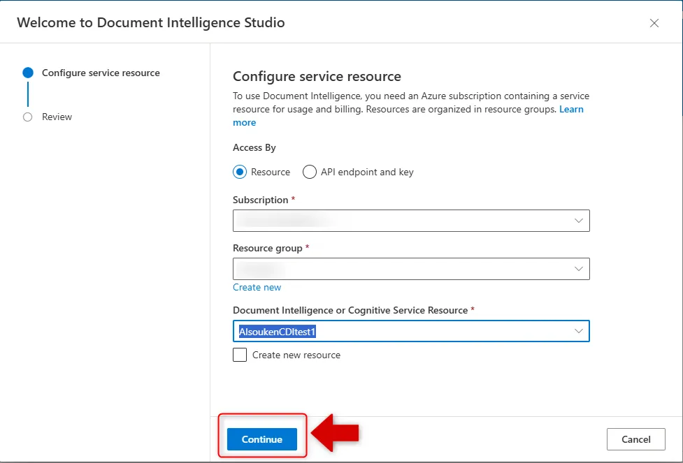 DocumentIntelligenceStudio初期の設定画面